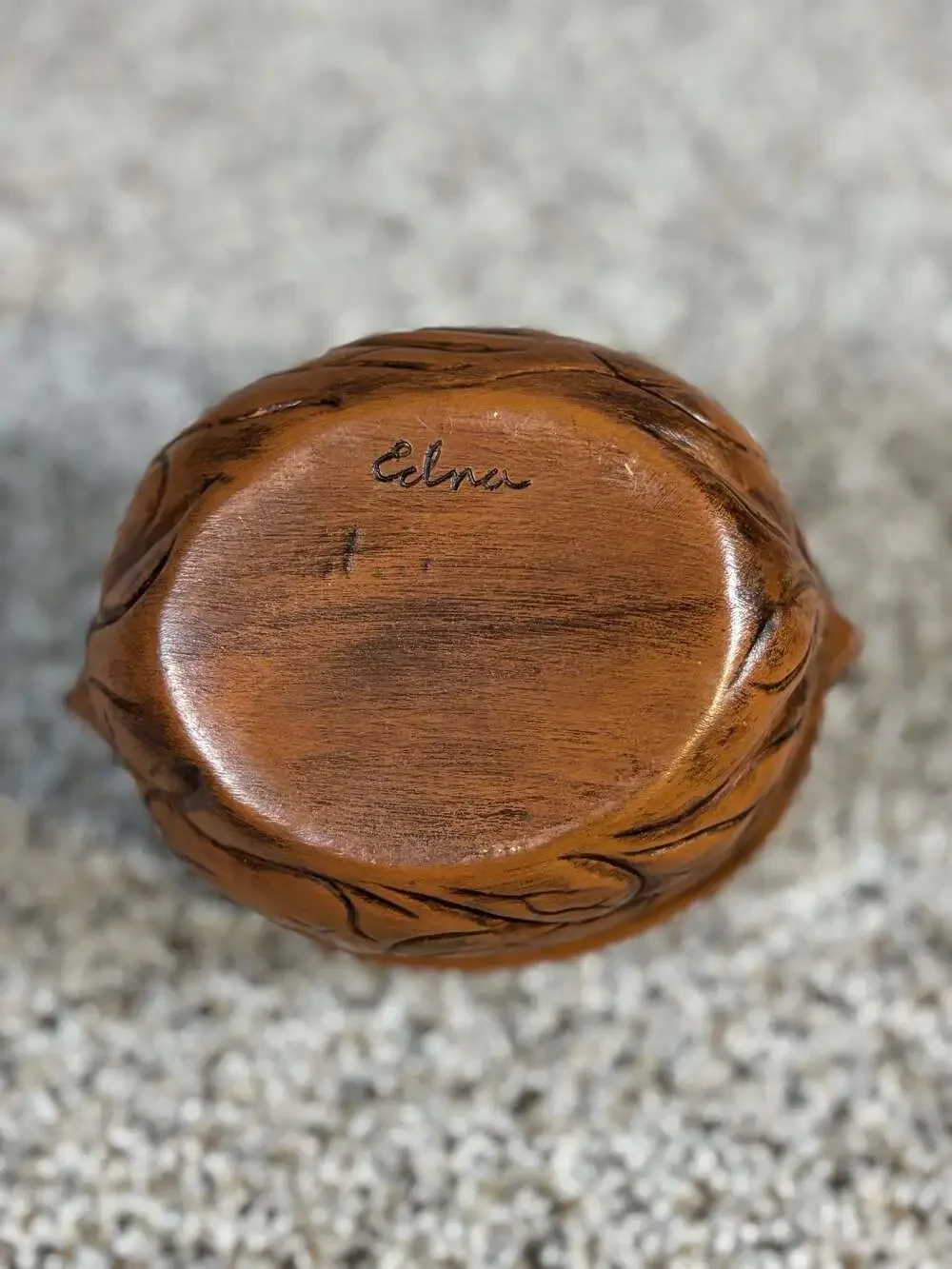 Vintage Ceramic Walnut Shaped Covered Bowl with Squirrel Lid Signed Edna